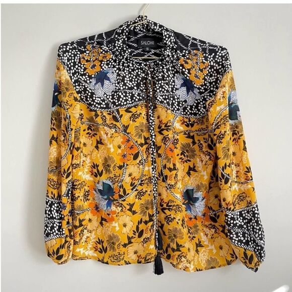 Saloni Long Sleeve Silk Floral Top - Picture 2 of 7